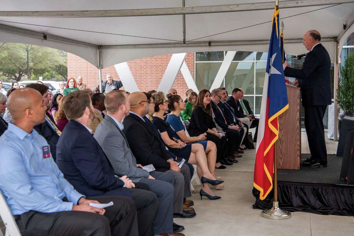 Dr. Steve Head, Lone Star College chancellor, addressed the crowd at the LSC-Kingwood Health Professions Ribbon-Cutting Ceremony on Feb. 22.