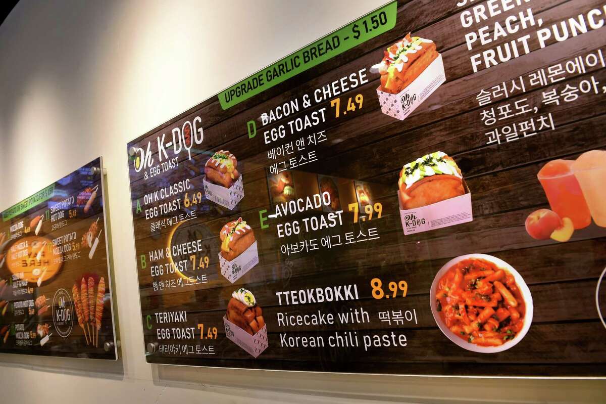 A menu displyed at the recently opened Oh K-Dog & Egg Toast on College Street in New Haven lists the egg toast choices on February 25, 2022.