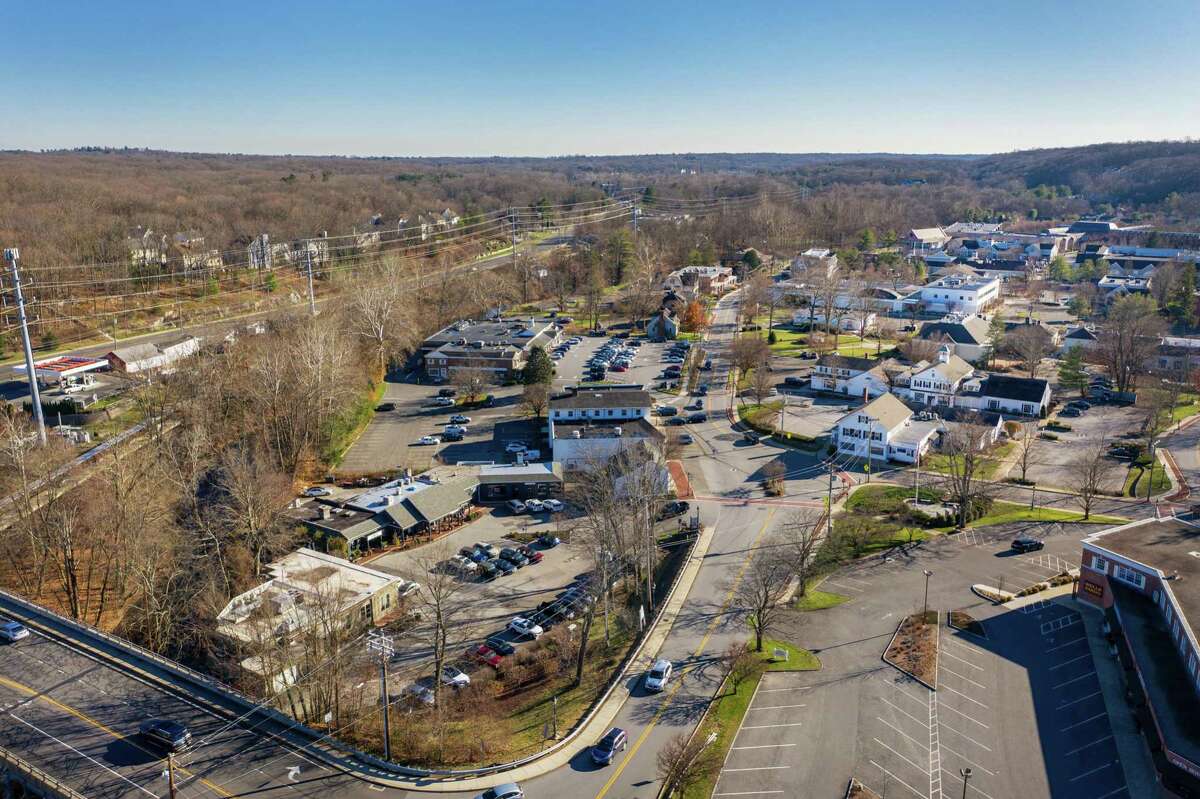 An aerial view of Wilton Center, the area of town that is the focus of a master plan process set to be completed in the fall of 2022.