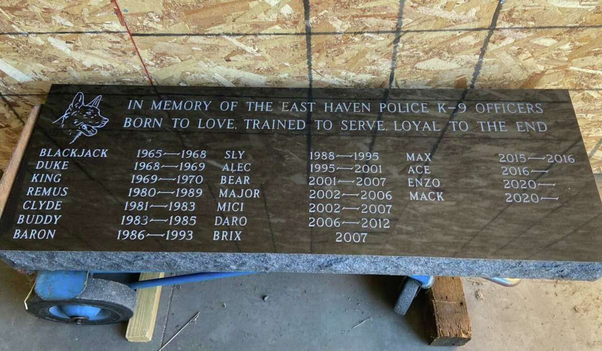 The East Haven Police Department has received a memorial stone honoring the department's K-9 officers, from 1965 to present.