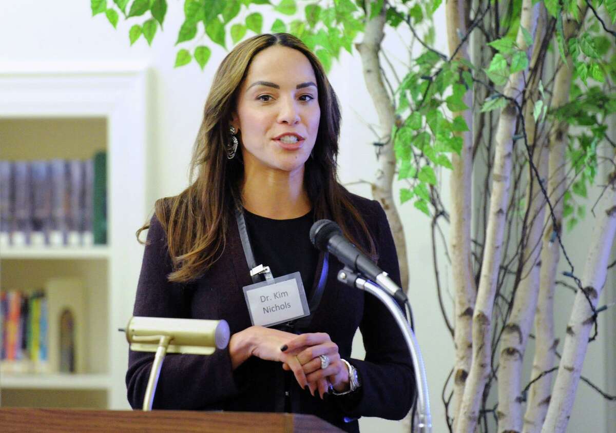 Dr. Kim Nichols, a dermatologist who practices in Greenwich, appeared on “Today” to talk about skin care. She is shown above speaking as part of the "Women in Leadership" series at the Perrot Memorial Library in Old Greenwich in 2018.