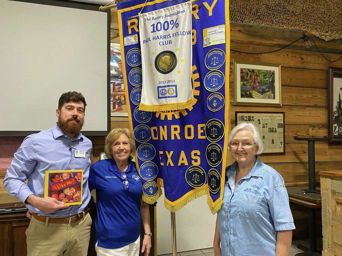Rotary Club of Conroe President Travis Walker is pictured with Barb Cutler and Sharon Walker from the Montgomery County Master Gardener program. Cutler gave a very informative program about the Master Gardeners on Tuesday.