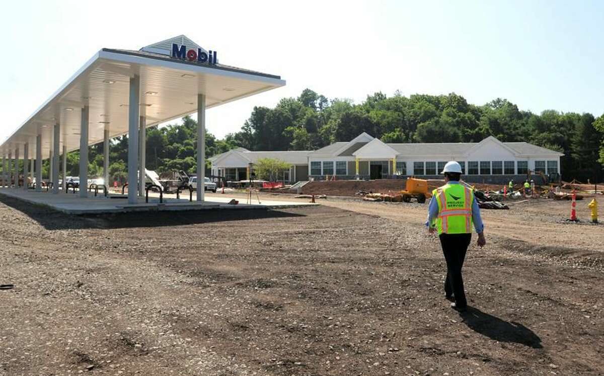 A view of the Interstate 95 northbound service plaza in Branford, Conn., when it was under construction. Connecticut Attorney General William Tong is suing the company that has the food service contract for the state-owned service areas.