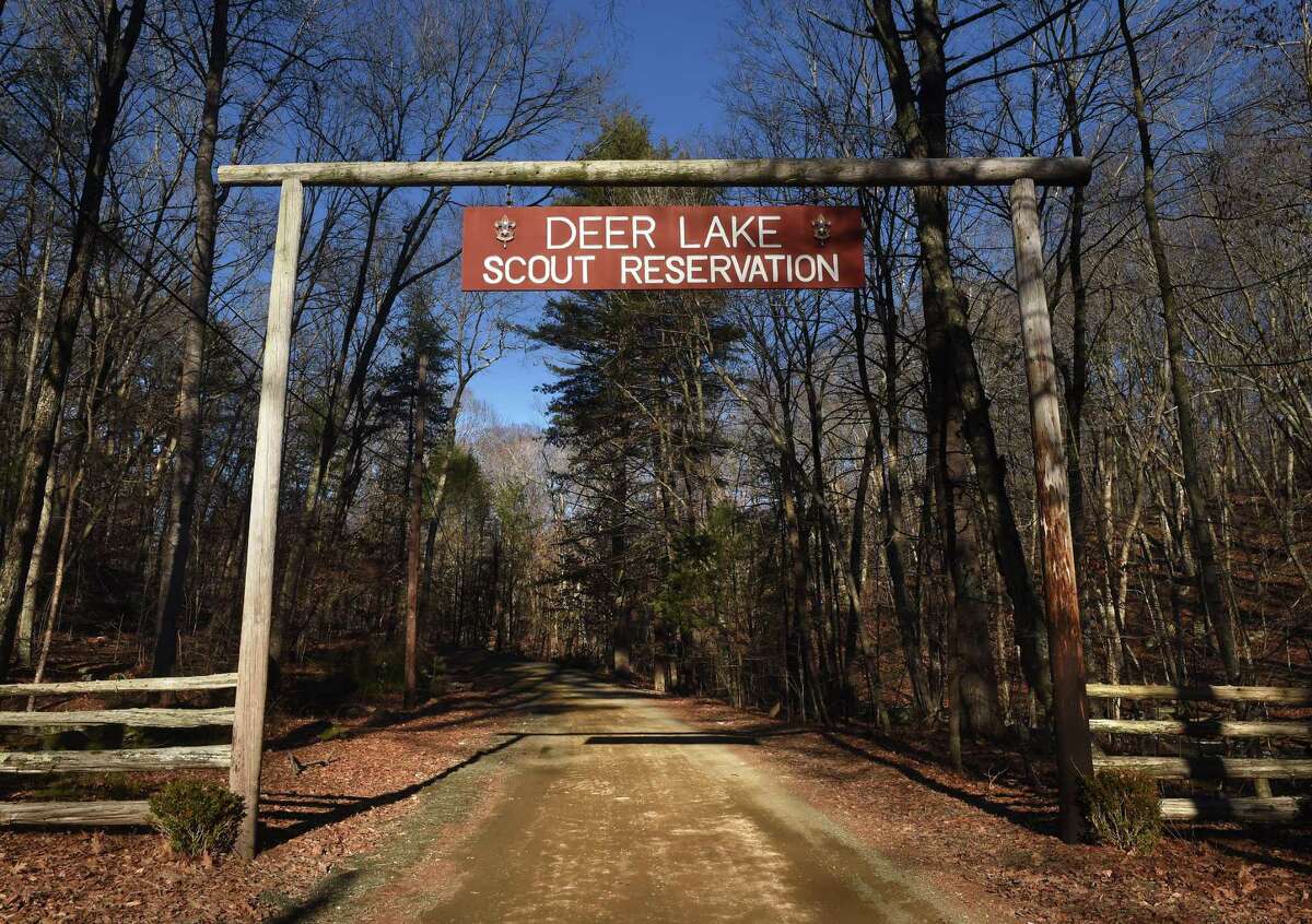 The entrance to Deer Lake Scout Reservation in Killingworth photographed on January 27, 2022.