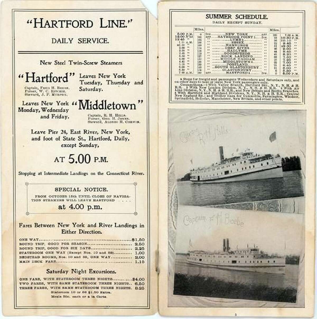 Steamer City of Hartford. 1500 Tons Burthen, Hartford & New York Line.