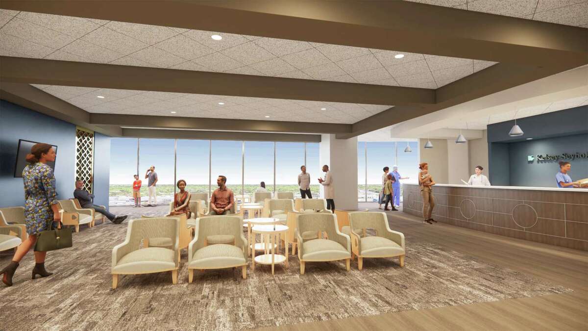 Kelsey-Seybold Clinic-Memorial City is expanding from a 12,500-square-foot space to over 50,000 square feet in Memorial Hermann Tower at 929 Gessner Road in Houston. Shown here is an artist’s rendering of the planned 16th floor reception area.