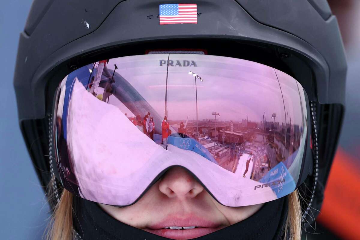 Julia Marino of Team United States gets ready during a Snowboard Big Air training session at the Beijing 2022 Winter Olympics Feb. 12, 2022 in Beijing, China.
