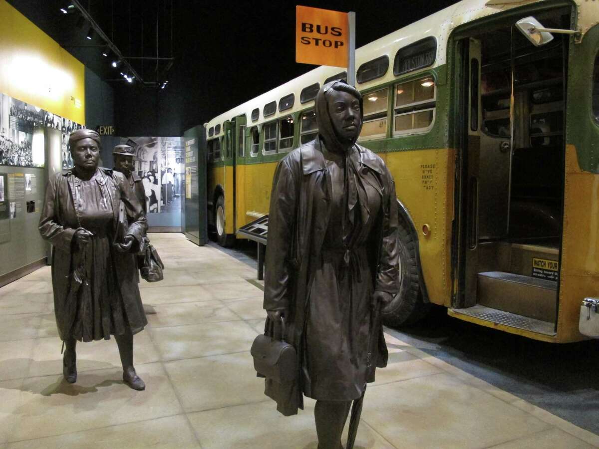 An exhibit depicts the Montgomery's bus boycotts at the National Civil Rights Museum in Memphis, Tenn.