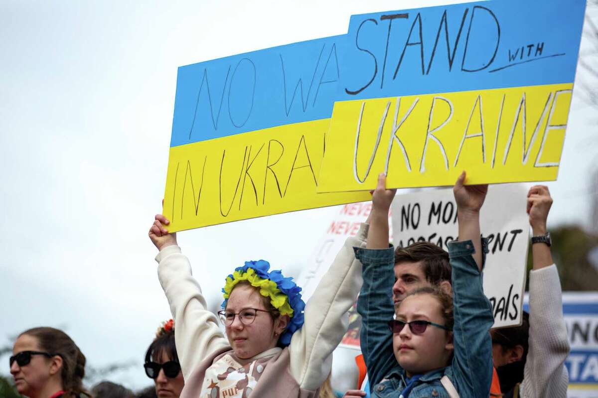 A rally in support of Ukraine was organized by Nova Ukraine on Saturday in San Francisco. The nonprofit has raised $1.3 million for supplies to aid the Ukrainian resistance to Russian forces.