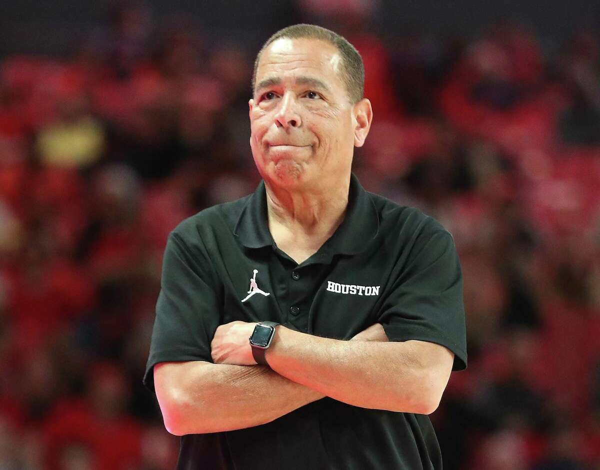 Houston Cougars head coach Kelvin Sampson during the first half of an NCAA men’s basketball game at Fertitta Center on the University of Houston Campus, on Thursday, Feb. 17, 2022 in Houston.