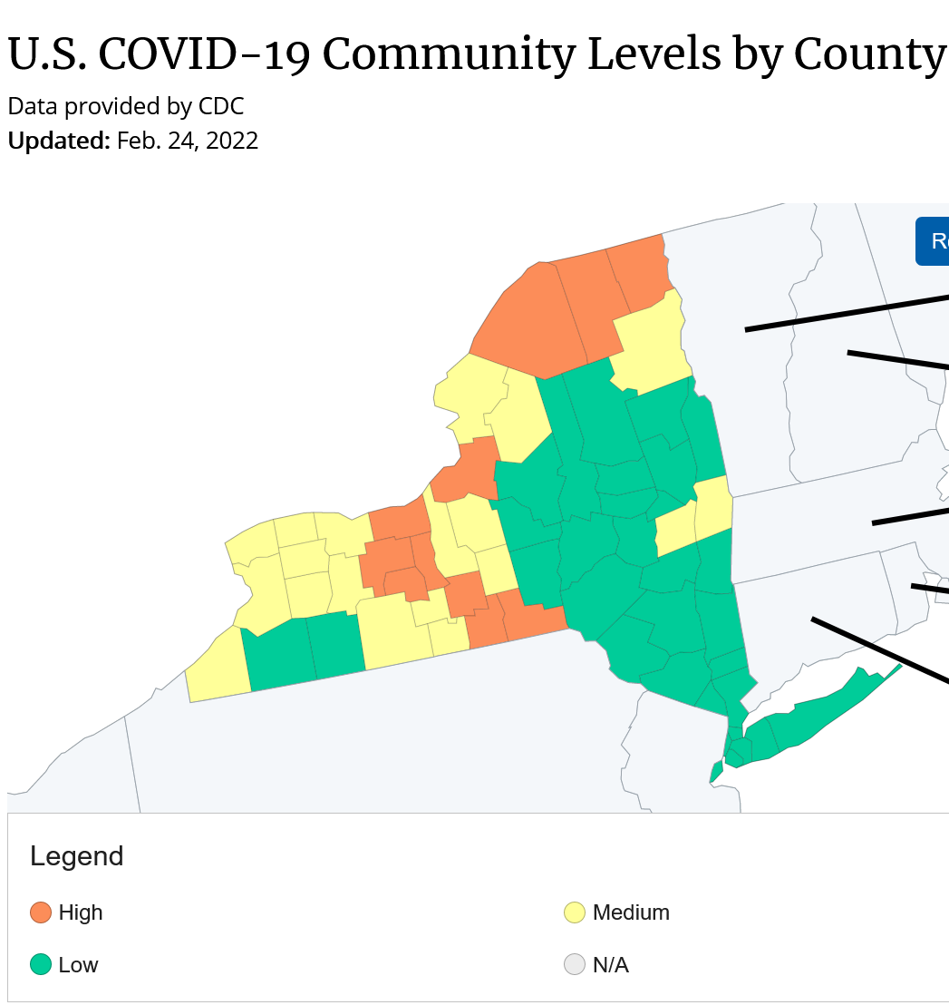 New CDC data: Most of New York at low, medium risk of COVID-19