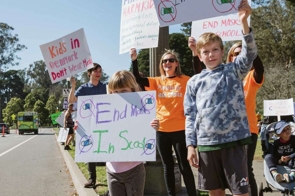 Children and parents rally in Golden Gate Park against mandatory masking in schools.