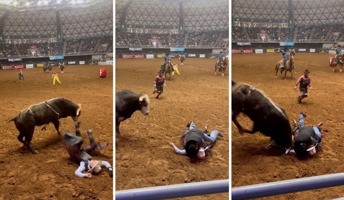 A video going viral on social media shows a father coming to his son's rescue during a Texas rodeo show.