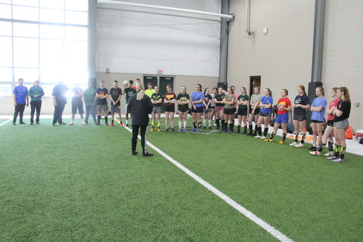 Laker soccer held an off-season camp Saturday, Feb. 26. Semi-pro coach Debbie Pekel instructed the kids in different drills.