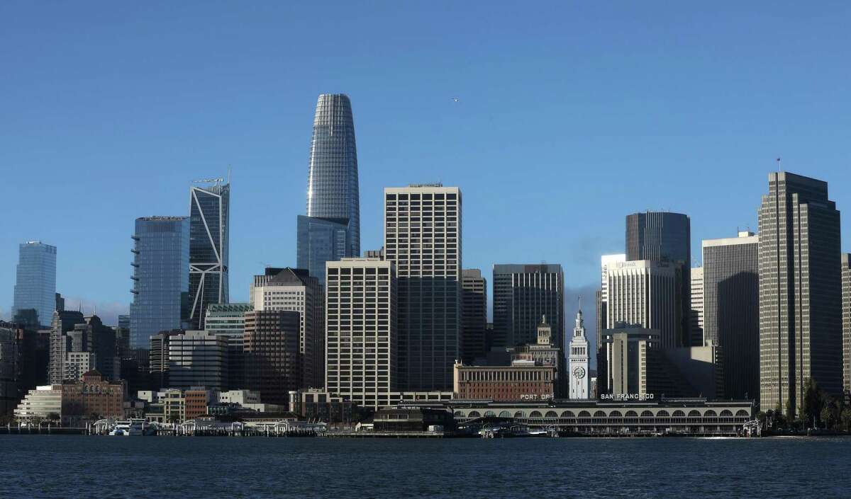 The San Francisco skyline as seen from the San Francisco Bay Ferry en route from Richmond. While an atmospheric river is set to hit the Pacific Northwest, California isn’t expected to see much in the way of rain because of it.