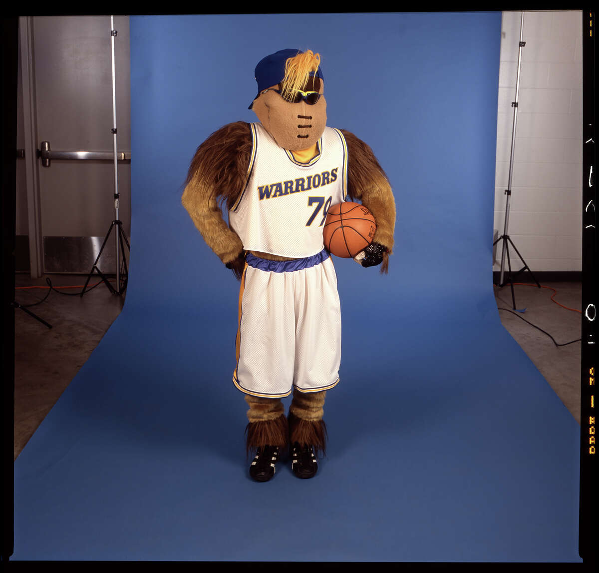 A studio portrait of the Golden State Warriors' short-lived mascot Berserker, circa 1996. 