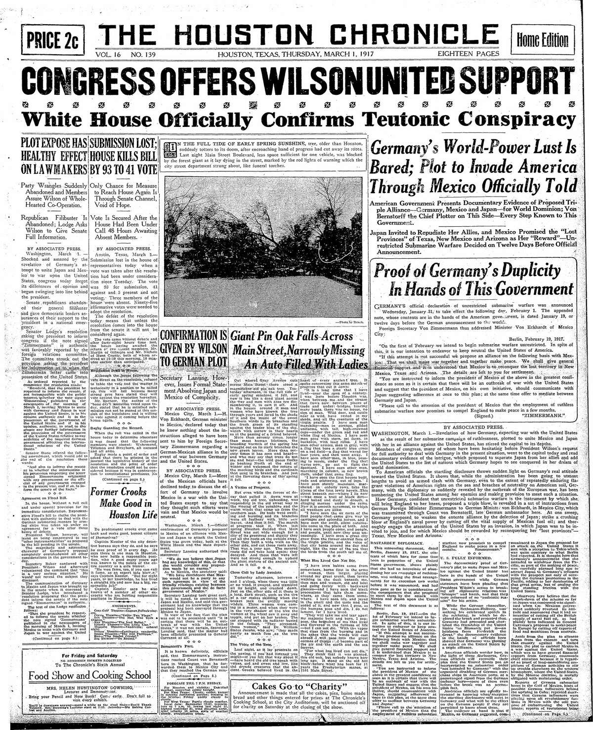 On this day, March 1, 1917 The Zimmermann telegram and a nation edges