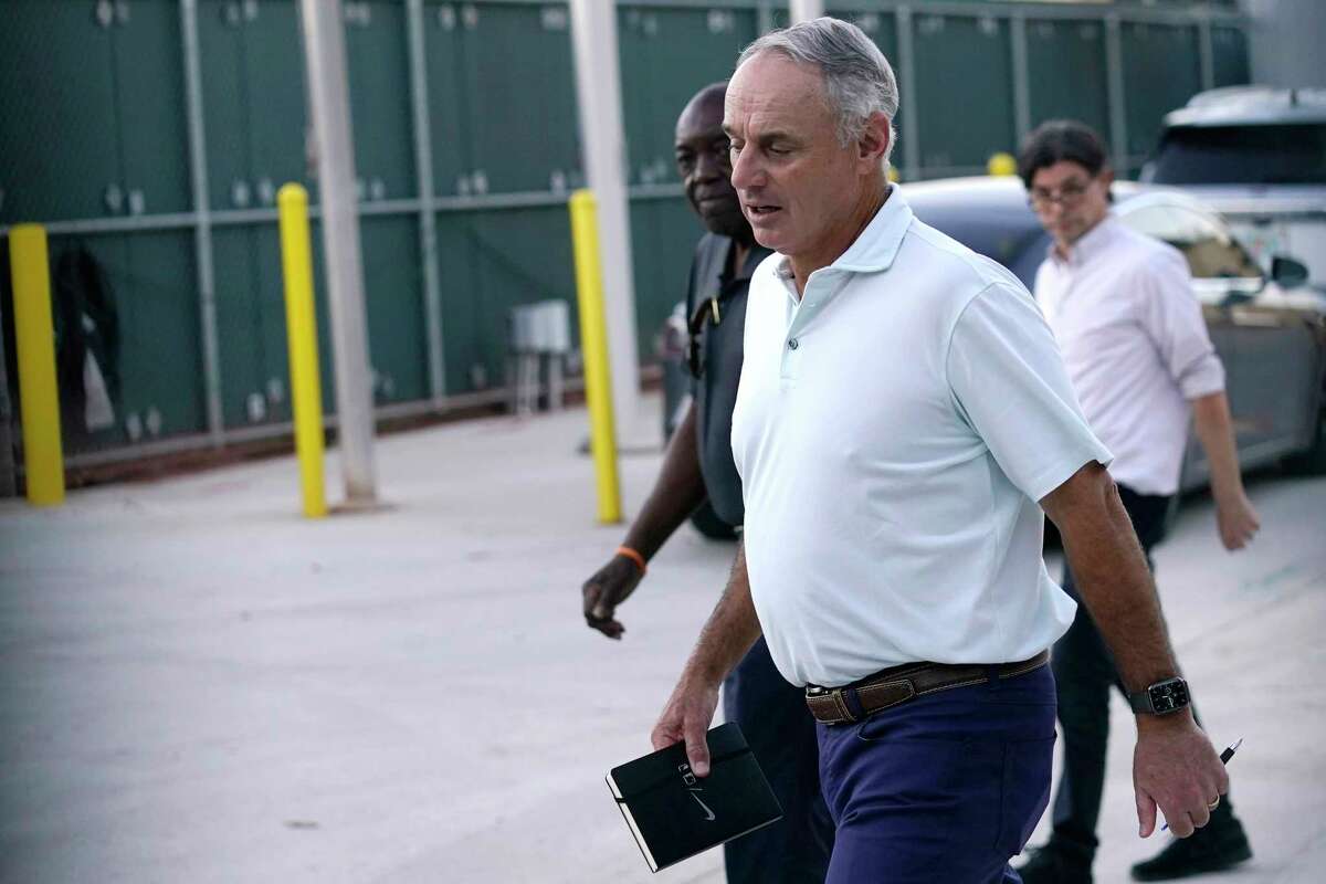 Baseball Commissioner Rob Manfred outside Roger Dean Stadium on Monday, Feb. 28, 2022, in Jupiter, Fla., after a labor negotiating session with baseball players.