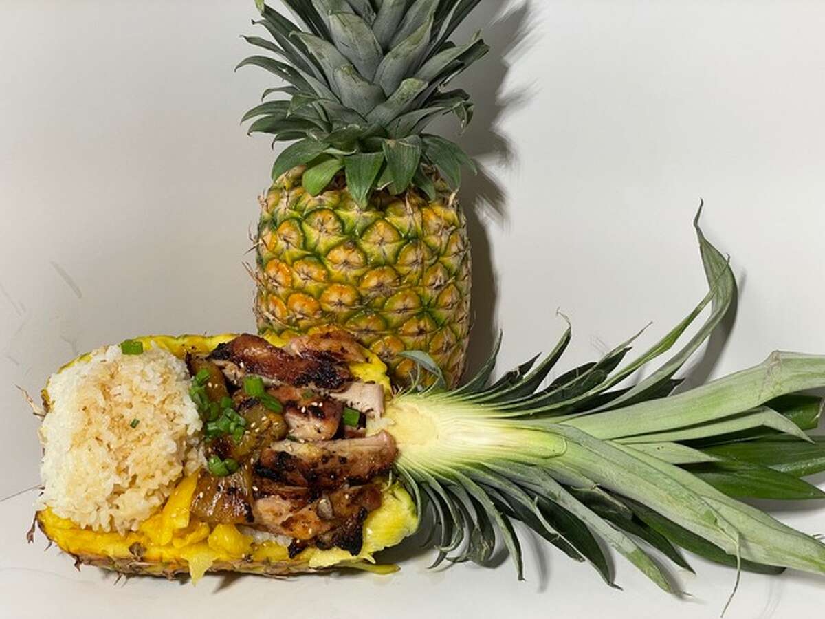 The teriyaki chicken pineapple bowl at Get Fried at the Houston Rodeo.