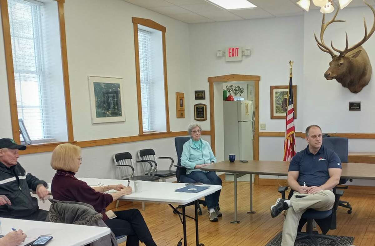 Rep. Scott VanSingel discussed issues, such as conservation and protection of local lakes, during his office hour in Elk Township recently.