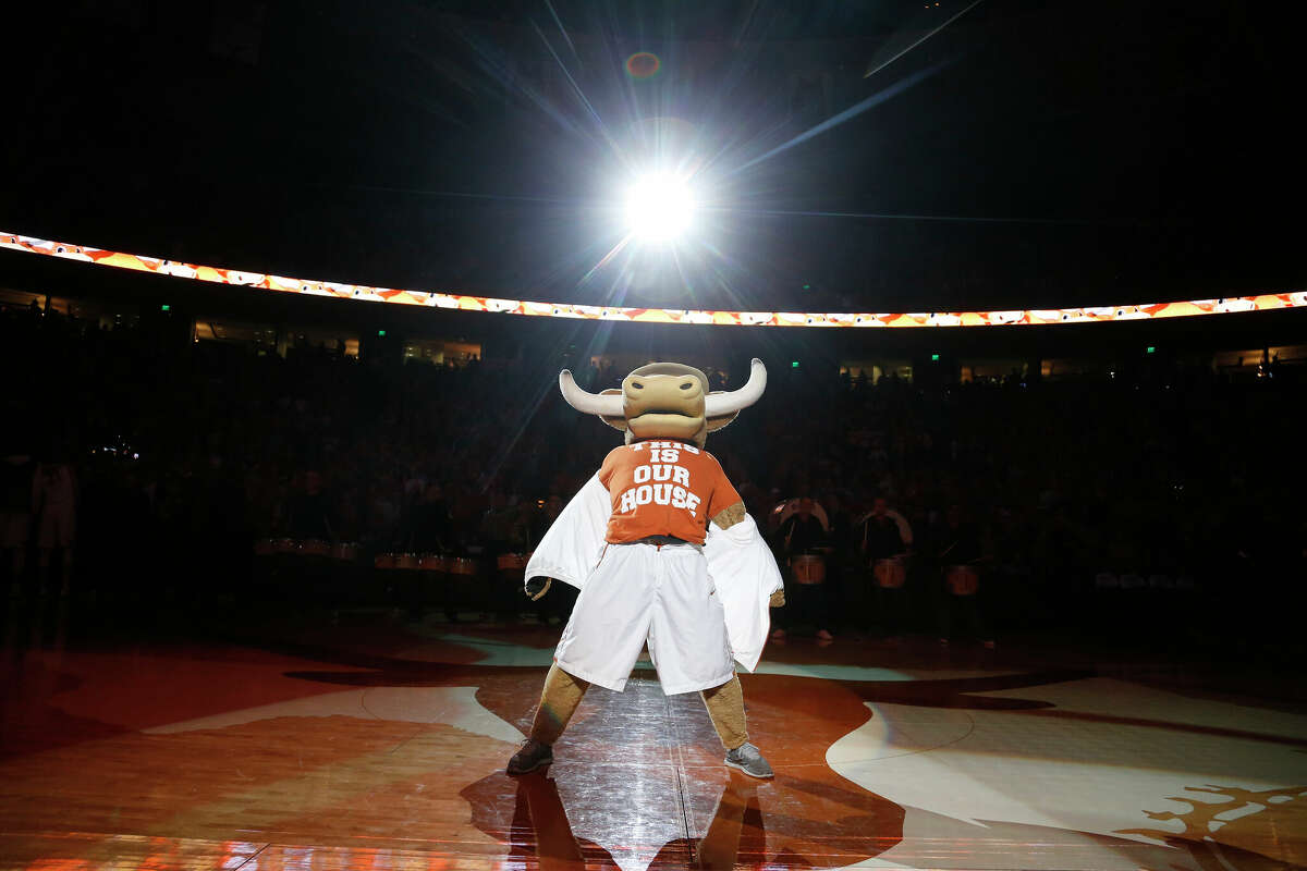 AUSTIN, TX - JANUARY 24: Texas mascot Bevo performs before the game between the Texas Longhorns and the Kansas Jayhawks at the Frank Erwin Center on January 24, 2015 in Austin, Texas. (Photo by Chris Covatta/Getty Images)