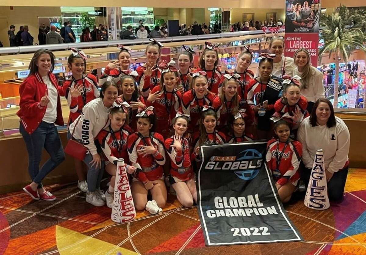 Milford Pop Warner Cheer captured the Global Grand National championship. Team members include Charlotte Baldieri, Lea Boguniecki, Laney Chan, Isabella DeRose, Autumn Dow, Lexi Dozier, Kenzie Forsthye, Cheyanne Jackson, Eloise Mackell, Makaila Onofreo, Madison Queiroz, Jacy Reyes, Kalyn Richards, Krystyna Schuld, Sarah Schumann, Sophia Sisbarro, Emma Swaller and Jordyn Torres, along with head coach Karen Schumann, choreographer and assistant coach Chelsey Festa, assistant coaches Morgan Colombo and Erica Gray, and team Mom Megan Laudenslager.