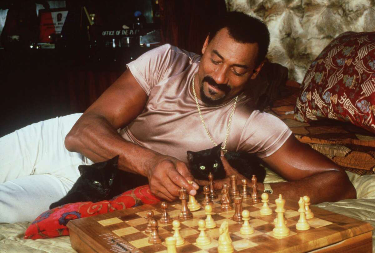 FILE -- Wilt Chamberlain is photographed for a 1986 Purina Cat Chow celebrity calendar, in this handout photo.