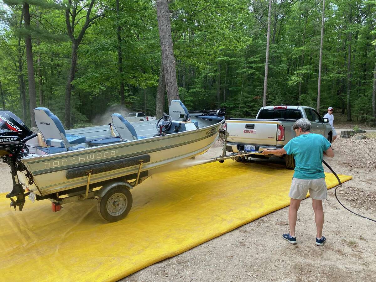The Benzie Conservation District's Aquatic Invasive Species Pathways Program includes taking a mobile boat wash station to boat launches in  four different counties to show boaters how to combat the spread of invasive plants and animals. 