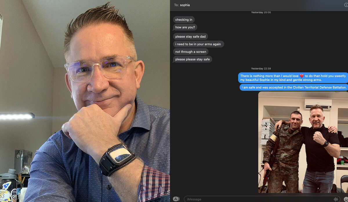 Thomas Knapp, left, alongside recent text correspondence with his daughter.