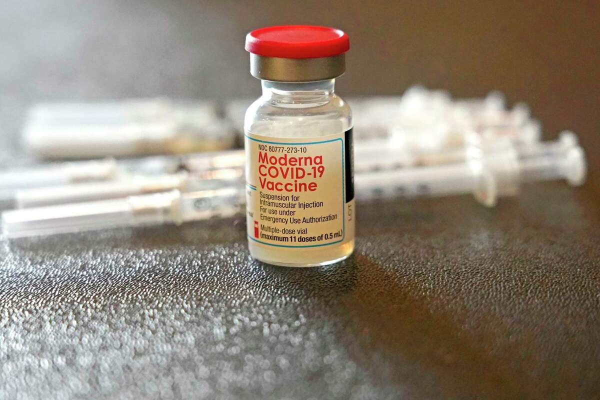 A vial filled with the Moderna COVID-19 vaccine. After weeks of new COVID-19 cases tallying over 1,000, Montgomery County health officials confirmed just 675 new cases Tuesday.