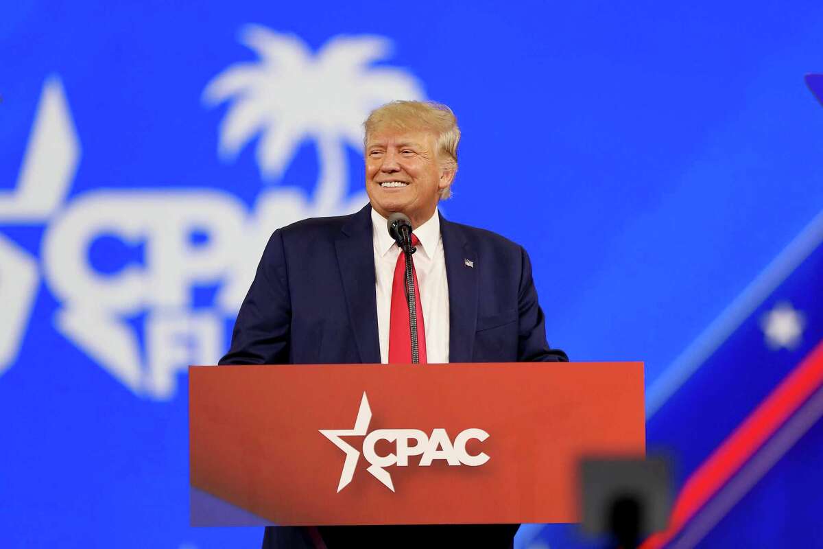 Former President Donald Trump speaks during CPAC at the Rosen Shingle Creek and Westgate Resort on Feb. 26, 2022, in Orlando, Florida. (Tomas Diniz Santos/Orlando Sentinel/TNS)