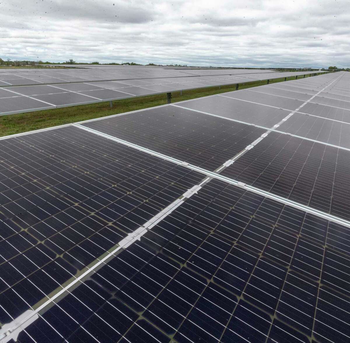 Fields of solar panels at OCI Solar Power's Alamo 1 Solar Farm are seen Sept. 23, 2020