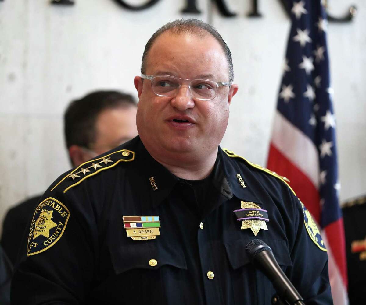 Harris County Constable Precint 1 Alan Rosen speaks along with Harris County District Attorney Kim Ogg is joining area police chiefs, constables, faith leaders and others to announce a unified front against anti-Semitic violence, Monday, Jan. 24, 2022 in Houston, this in the wake of the hostage-taking incident at a Texas synagogue recently.