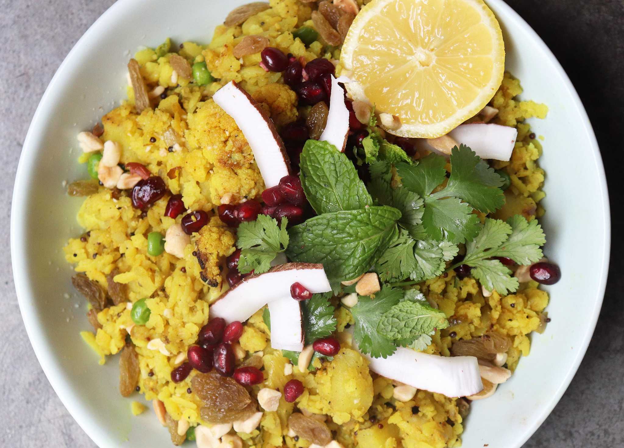 Try a bowl of steaming, fragrant poha with leftover vegetables