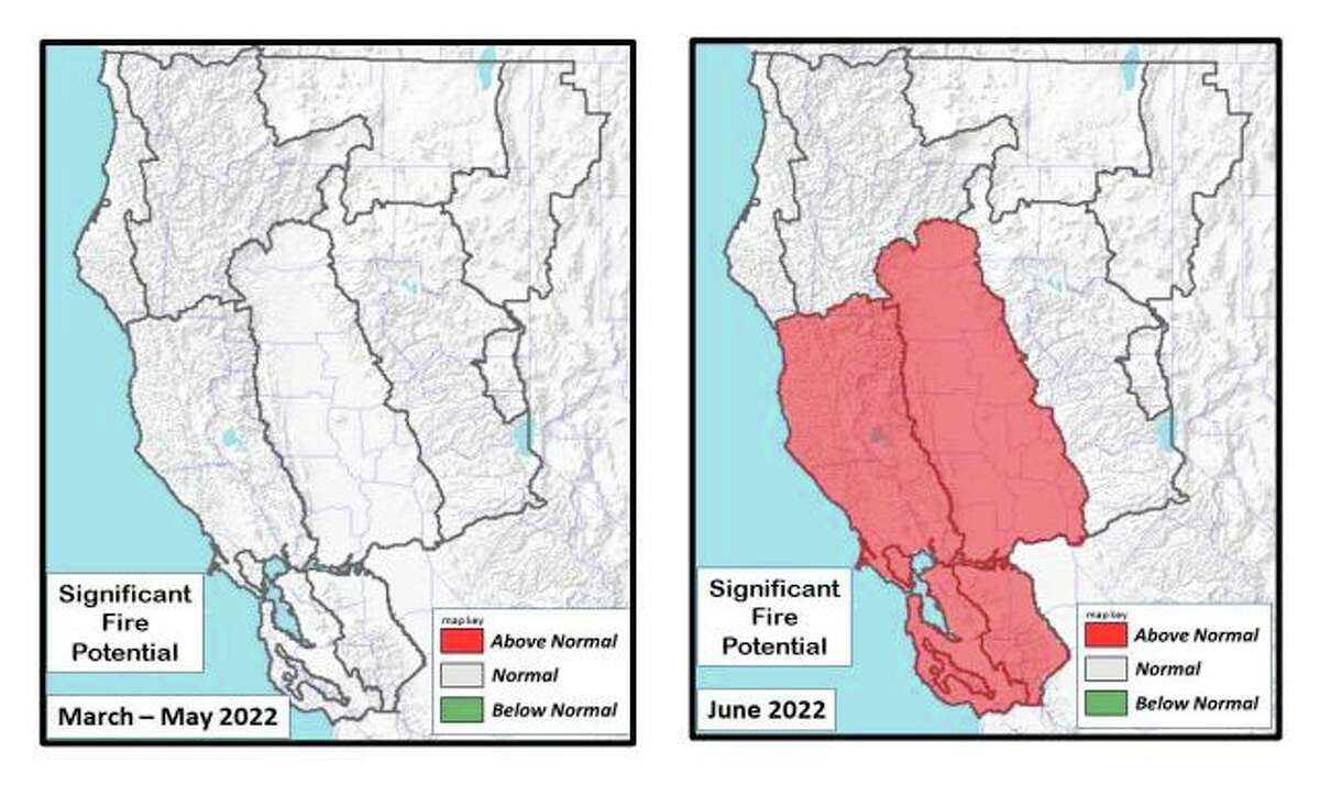 “Significant” fire potential is expected starting in June for highly populated areas of Northern California, according to the Predictive Services office of the National Interagency Fire Center.