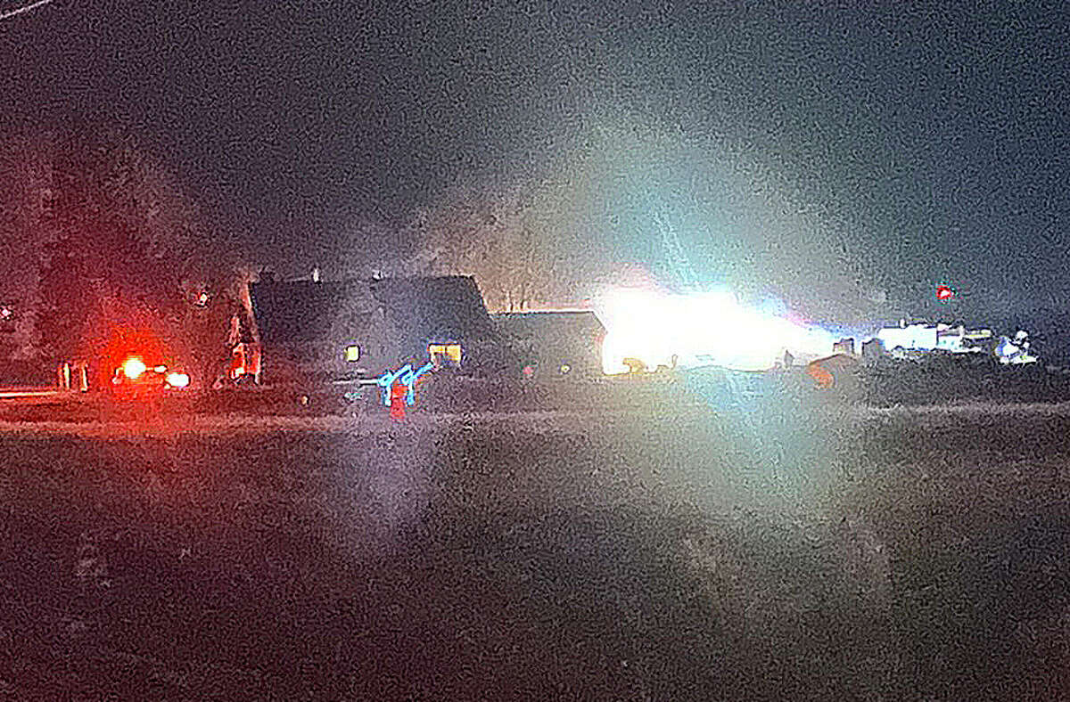 Firefighters from multiple Huron County departments responded to the scene of a large structure fire on Krohn Road north of Elkton in Oliver Township on Wednesday night.