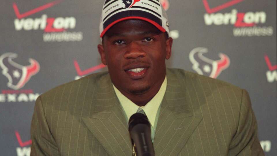 4/26/03--Houston Texans welcome their first pick in the NFL draft Andre Johnson, a wide receiver from the University of Miami, Saturday night, April 26, 2003, at Reliant Stadium in Houston. (Kevin Fujii/Chronicle) HOUCHRON CAPTION (04/27/2003): The Texans made wide receiver Andre Johnson of Miami their top pick and the No. 3 selection overall.