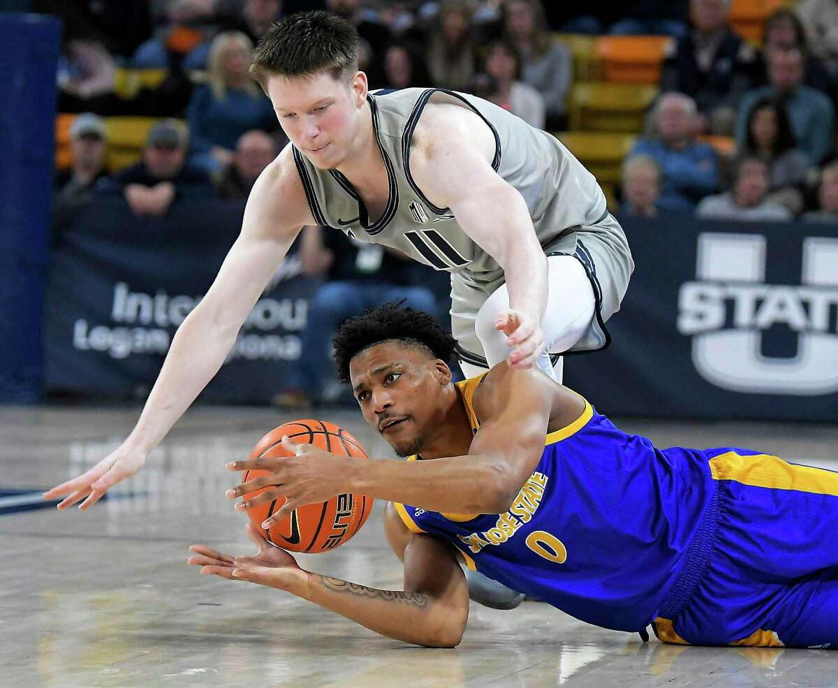 Myron Amey Jr. (0) and his San Jose State teammates will wrap up their regular season by hosting Utah State at 8 p.m. Friday. (FS1)