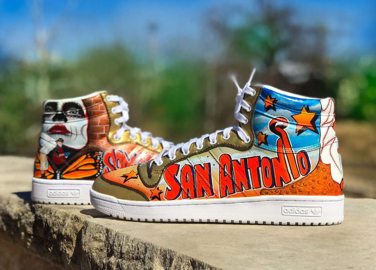 Local artist Dimas Martinez has created two pairs of shoes that scream San Antonio in support of the autism treatment center.  