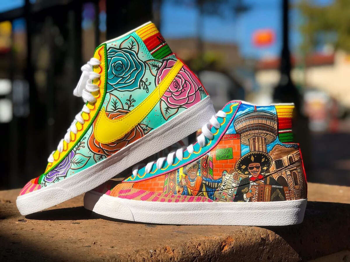 Local artist Dimas Martinez created two pairs of shoes that scream San Antonio to support the Autism Treatment Center.  