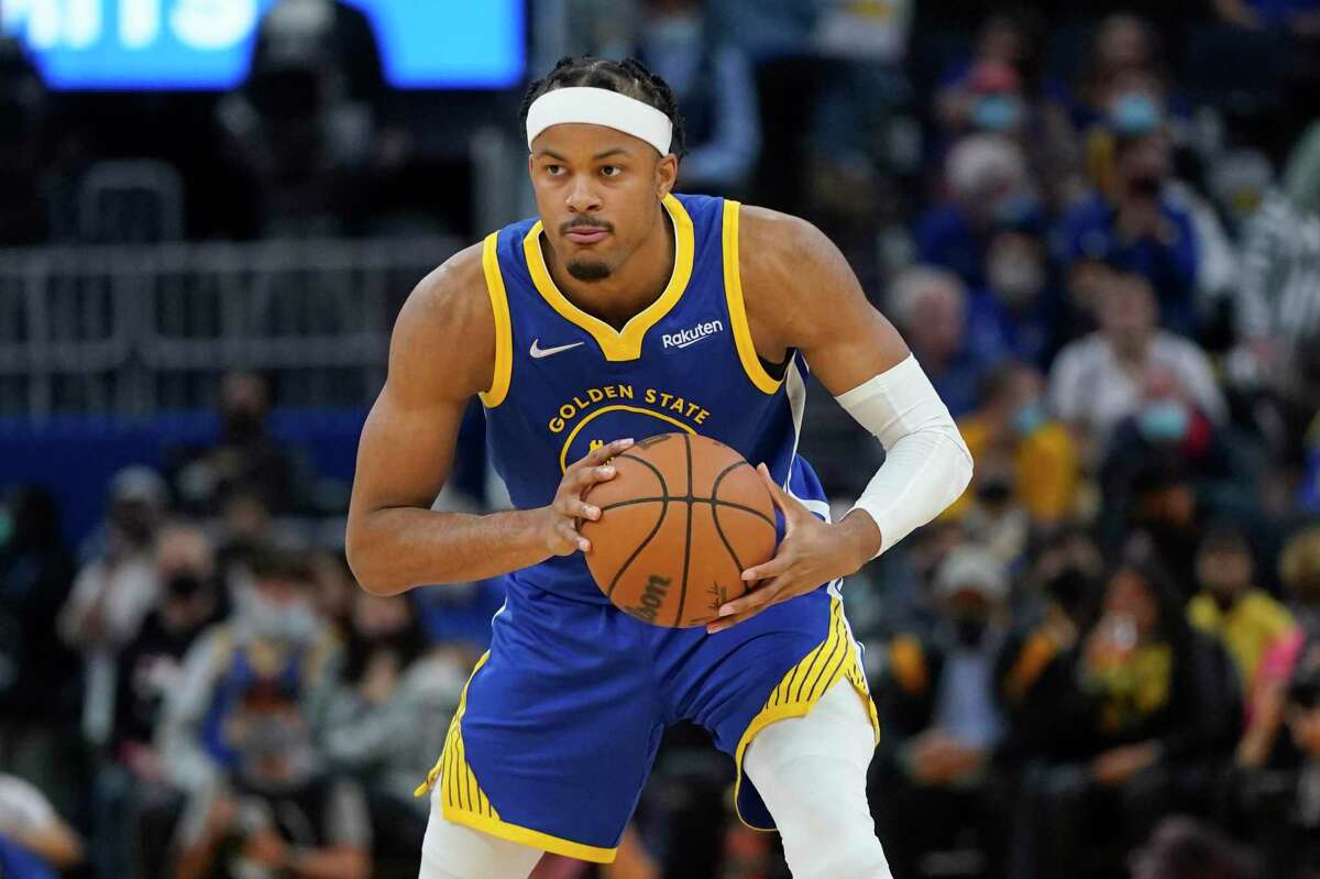 Golden State Warriors guard Moses Moody against the Oklahoma City Thunder during an NBA basketball game in San Francisco, Saturday, Oct. 30, 2021. (AP Photo/Jeff Chiu)