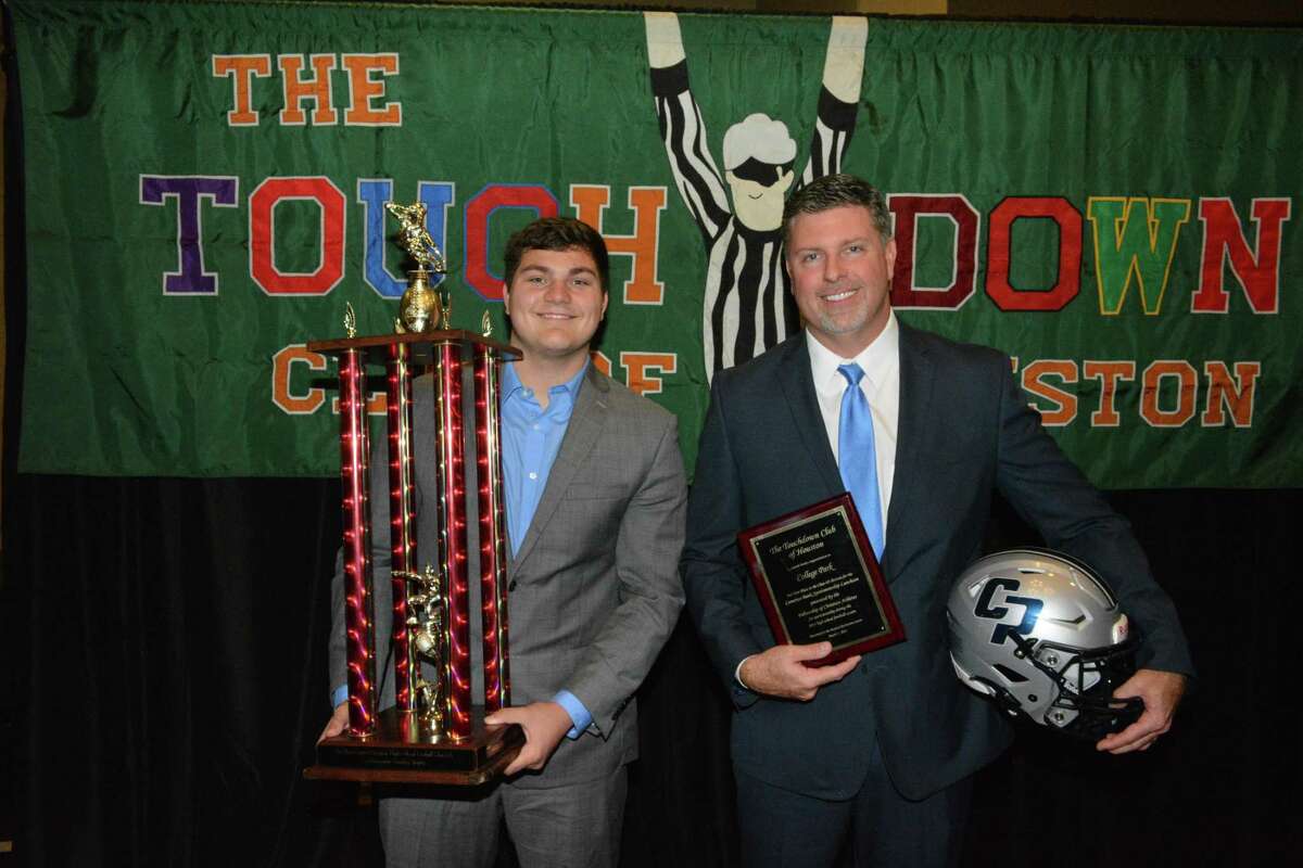 College Park won the Class 6A Division award of the Touchdown Club of Houston's annual Sportsmanship Luncheon on Wednesday, March 3, at the Bayou City Event Center. From left to right, College Park player Andrew Edmunson, and College Park coach Ronnie Madison.