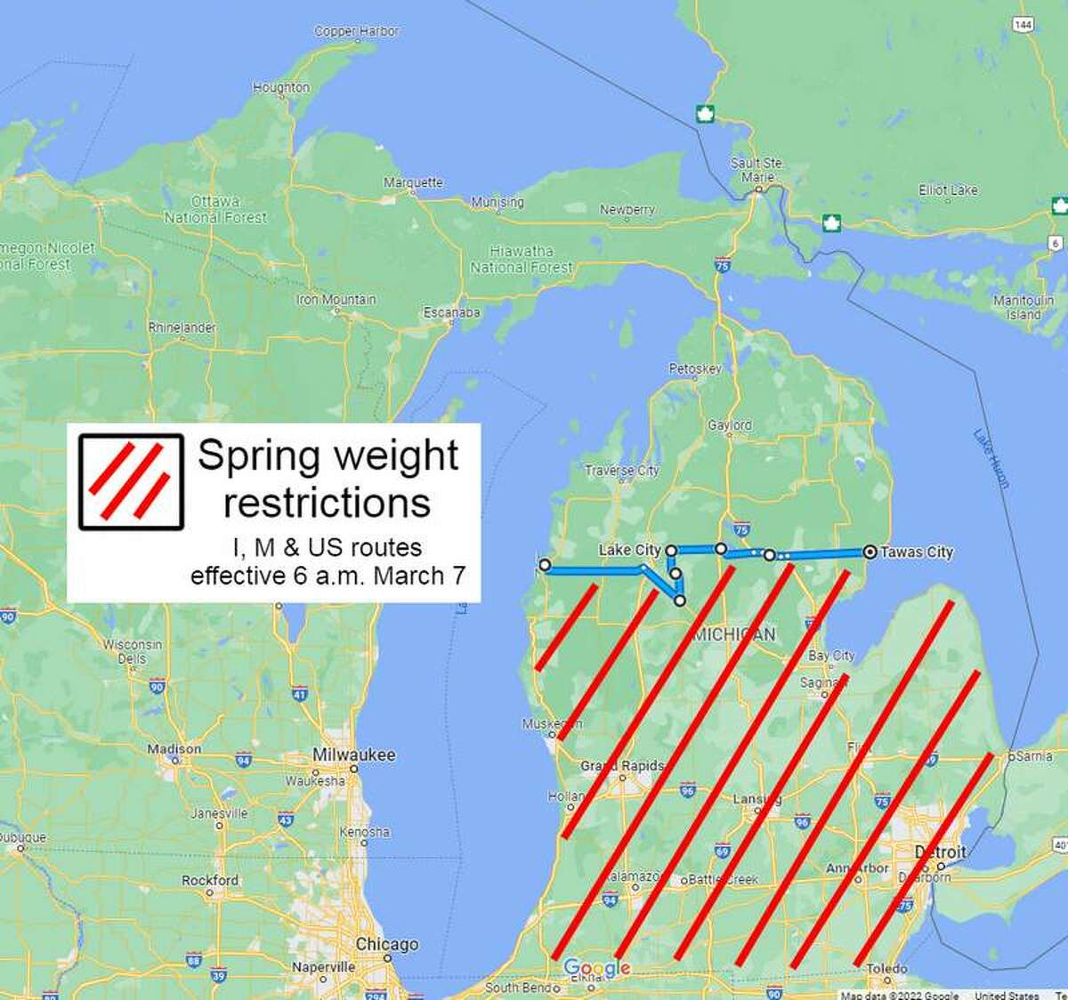 MDOT has announced seasonal weight restrictions on most state roads in the Lower Peninsula. The restrictions are meant to protects roads from damage during the thawing out across the state.
