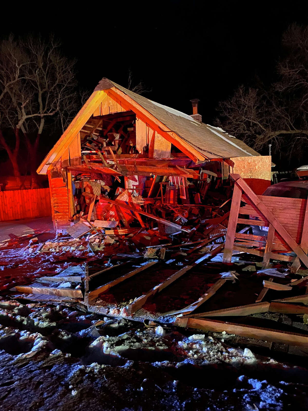 The Michigan State Police said a 47-year-old Midland woman was traveling eastbound on M-32 when she left the roadway and crashed into an abandoned home around 9:30 p.m. on Thursday, March 3, 2022 near Buell Road in Elmira Township. 