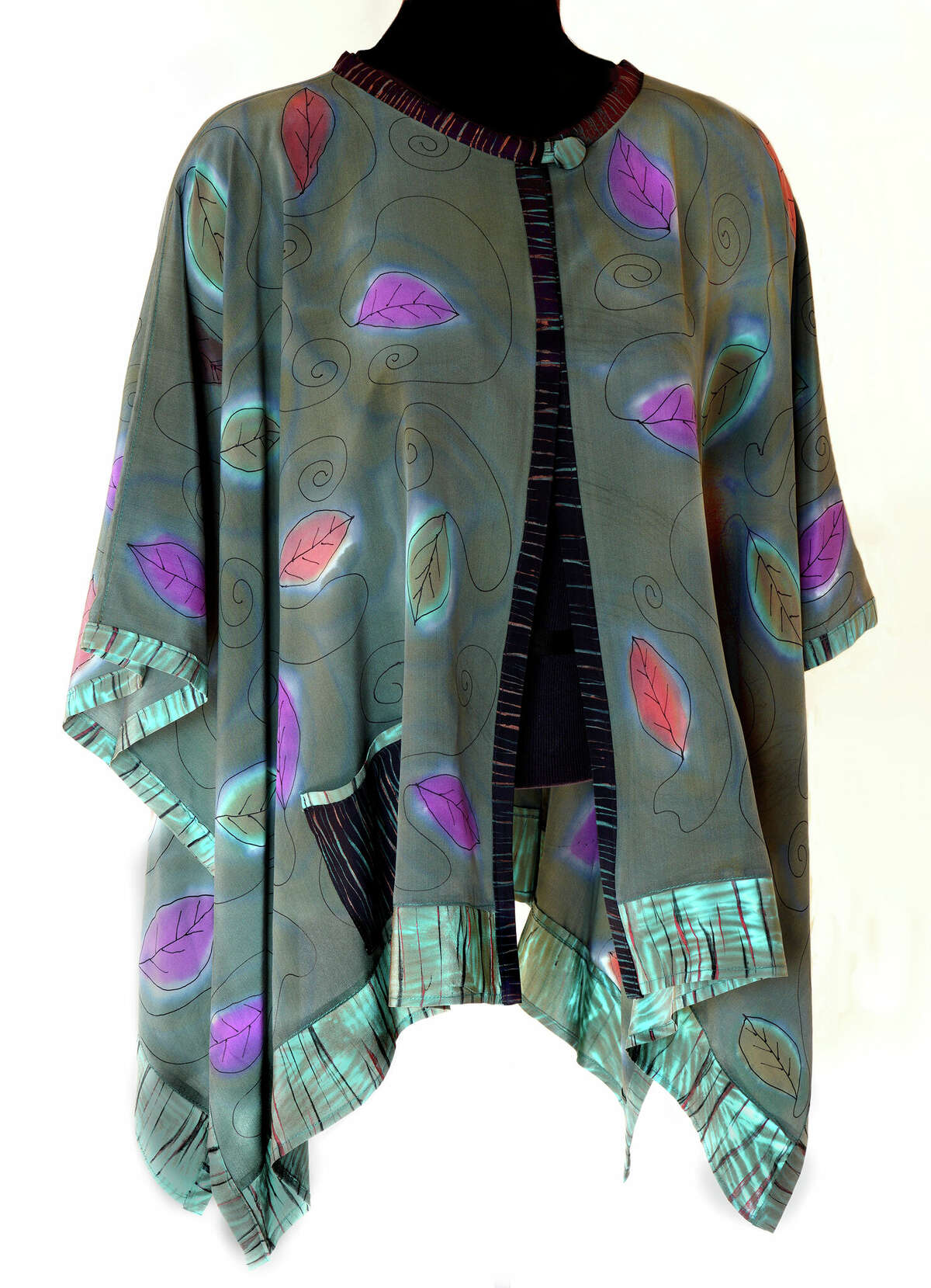 This jacket is by fiber artist Pat Rued, whose wearable art pieces will be featured during March at the David Strawn Art Gallery.