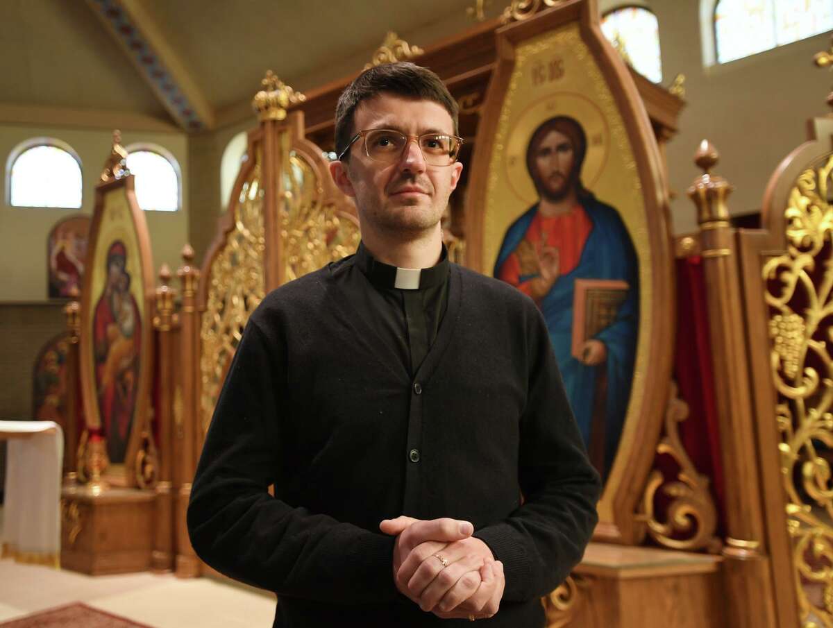 Ukrainian priest Hryhoriy Lozinskyy, administrator of St. John the Baptist Byzantine Catholic Church in Trumbull, Conn., on Friday, March 4, 2022.
