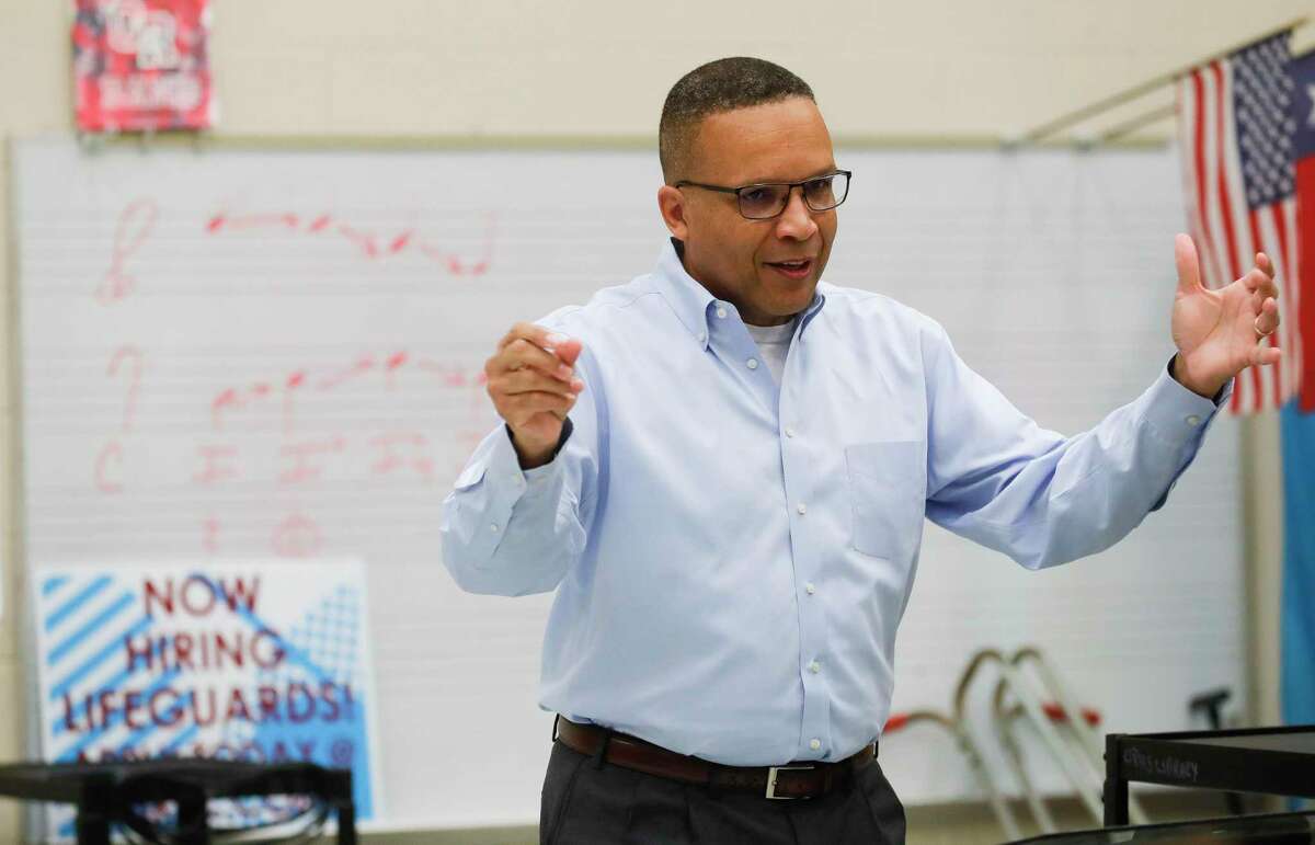 Oak Ridge High School band director Jerriald Dillard guides students through warmups, Thursday, March 3, 2022. was awarded the 2021 UIL Sponsor Excellence Award. The Sponsor Excellence Award was created to identify and recognize outstanding sponsors who assist students in developing and refining their extracurricular talents to the highest degree possible within the educational system while helping them to keep their personal worth separate from their success or failure in competition.