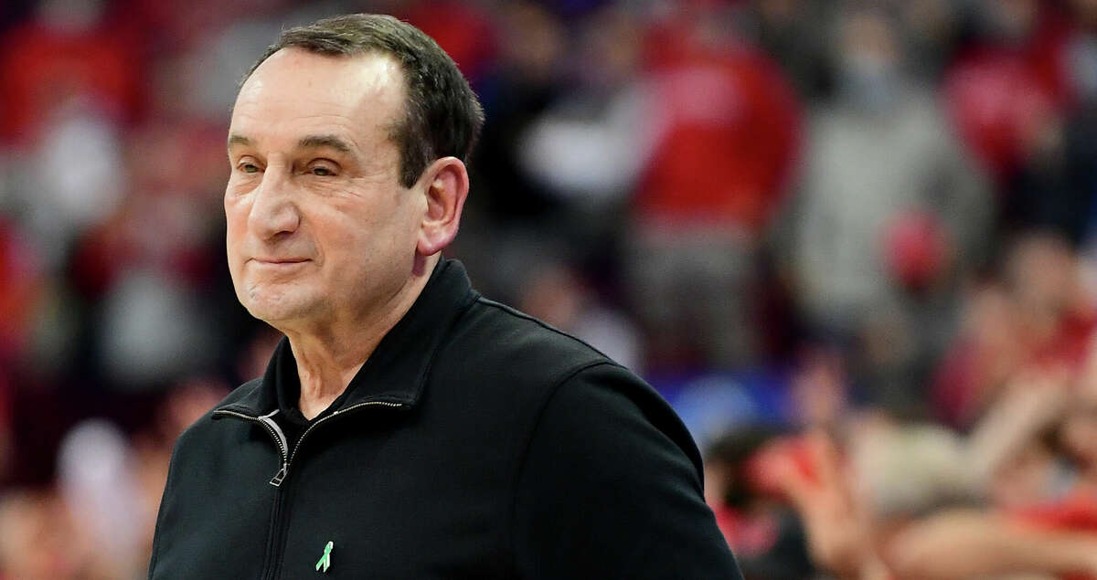 Head coach Mike Krzyzewski of the Duke Blue Devils looks on during the second half of a game against the Ohio State Buckeyes at Value City Arena on November 30, 2021 in Columbus, Ohio. (Photo by Emilee Chinn/Getty Images)