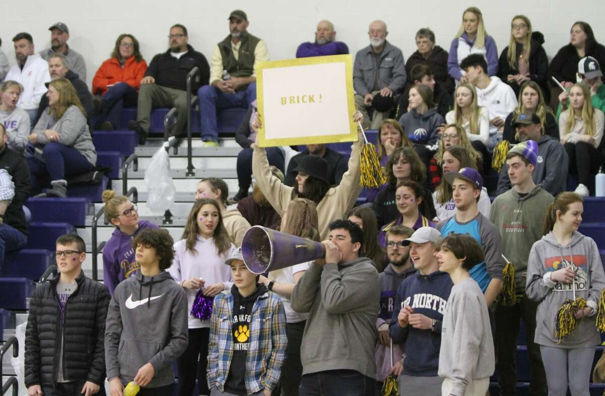 The Frankfort student section heckles a Brethren player at the free throw line on Friday, March 4th at Brethren High School.