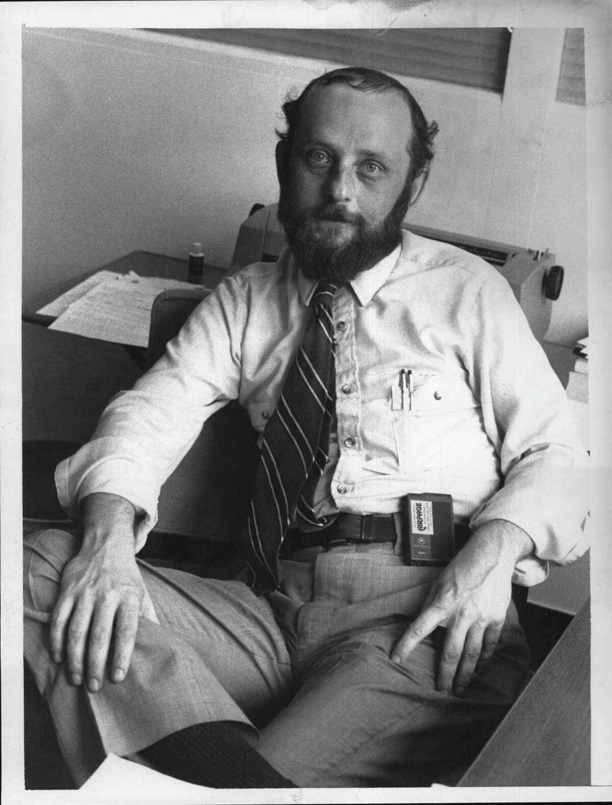 Corrections Dept, Building 2 state campus, James Flateau, public relations director. August 1, 1984 (Paul Kniskern/Times Union Archive)